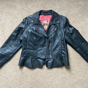 Bernardo Collection Womens Size L *VEGAN* Leather - Biker Jacket Moto Black Zip